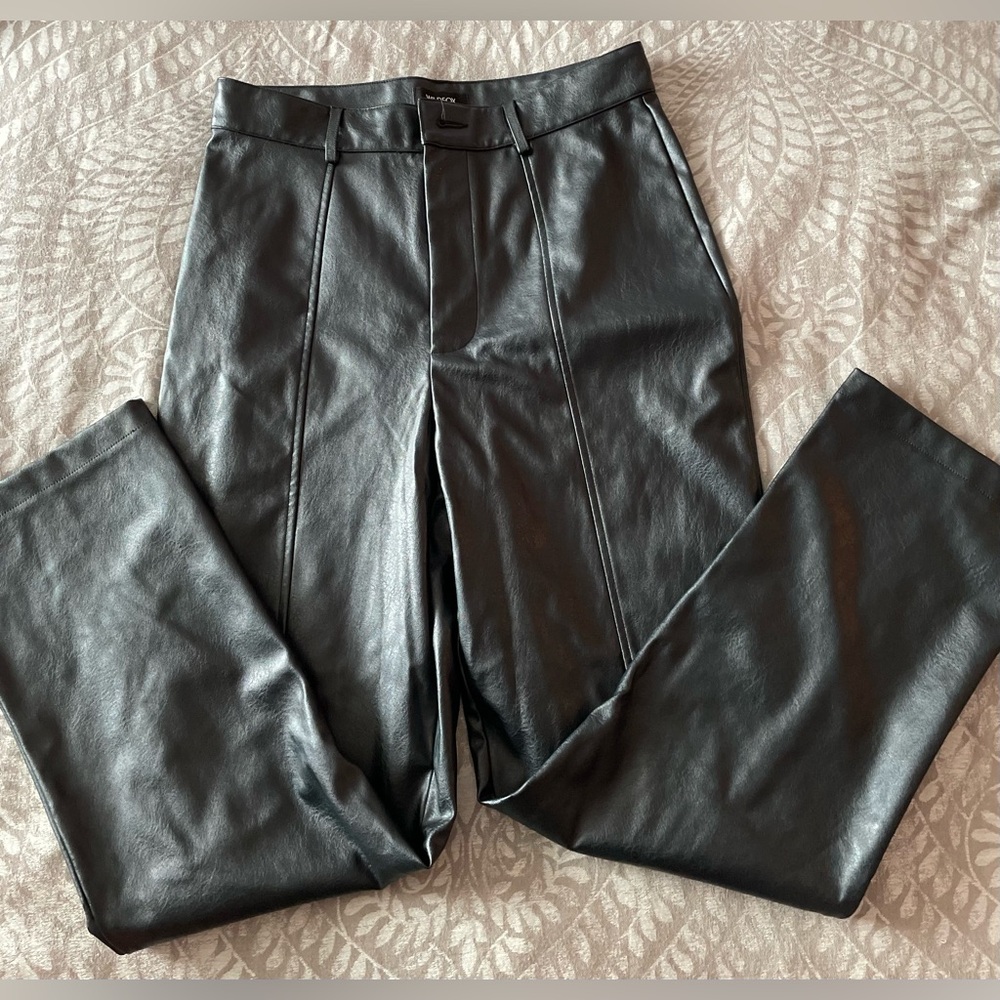 Wildfox Black Pants High-Waisted Glossy Finish Faux Leather